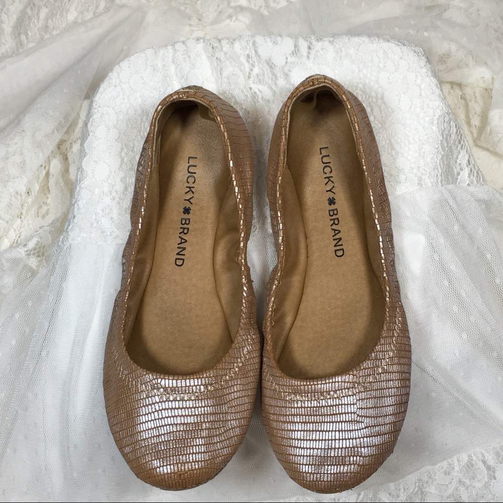 Lucky Brand Emmie Gold Metallic Leather Ballet Flats Womens Size 5.5